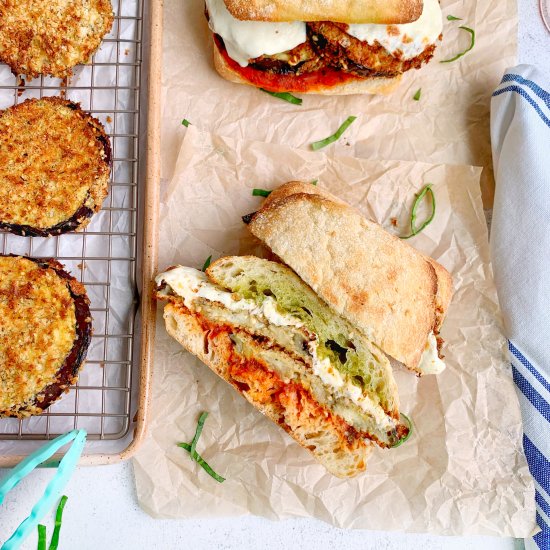 Air Fried Eggplant Parm Sandwich