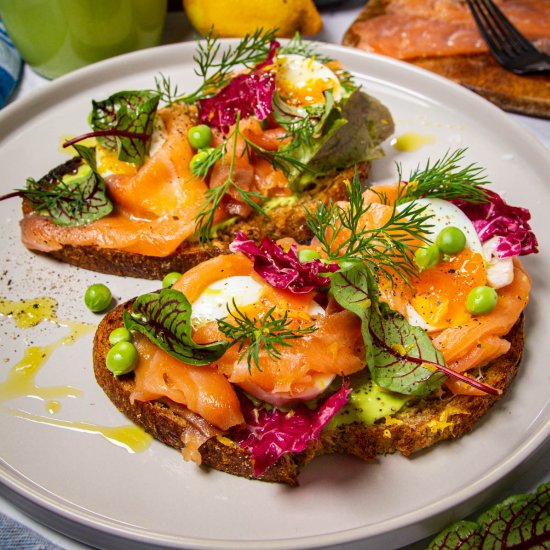 Smoked Salmon + Egg + Pea Puree