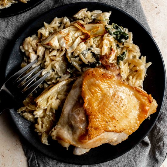 spinach artichoke chicken and orzo