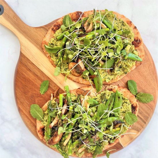 spring green flatbread with edamame