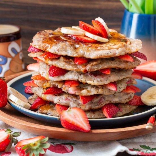 Vegan Strawberry Banana Pancakes