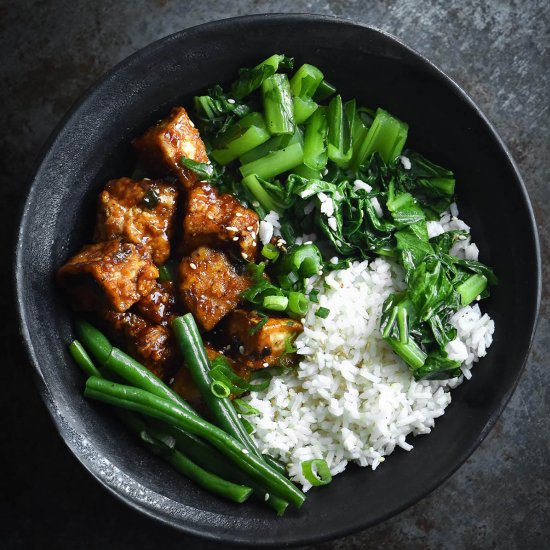 Sweet and sticky ginger glazed tofu