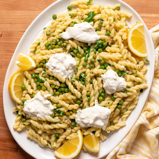 Spring Pea Pasta with Burrata