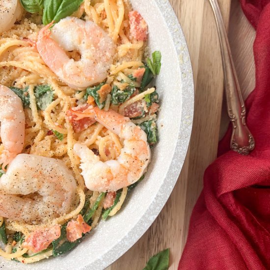 Shrimp Pasta in Light Tomato Cream