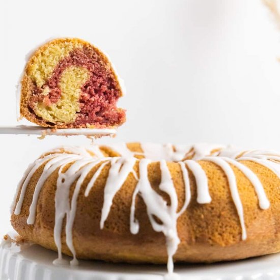 Red Velvet Almond Marble Bundt Cake