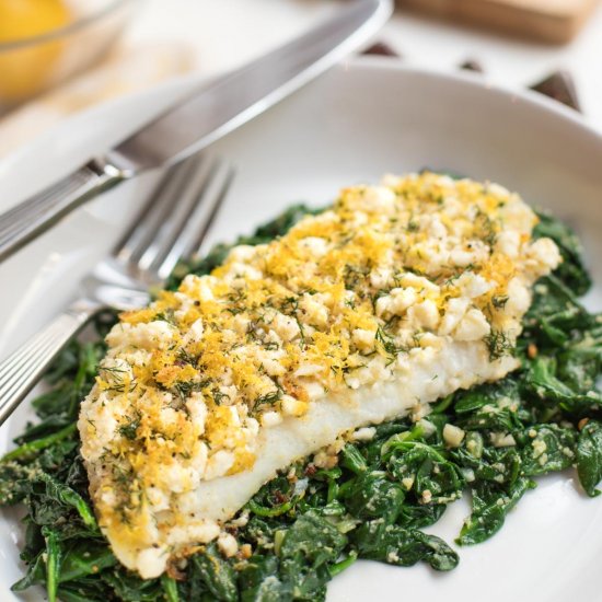 Oven Baked Cod on Spinach