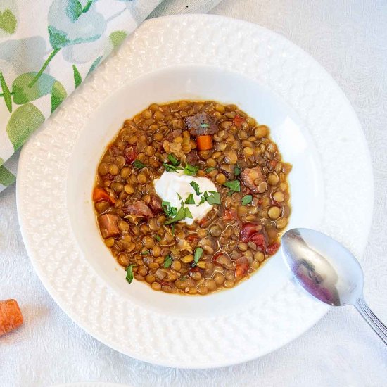 Easy Carrot & Lentil Soup with Ham