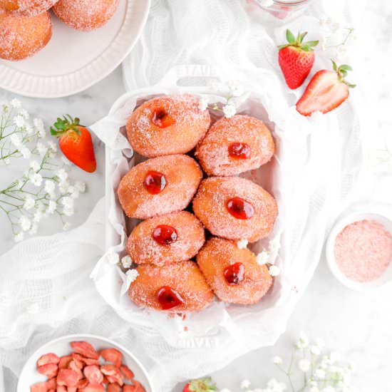 Strawberry Filled Brioche Doughnuts