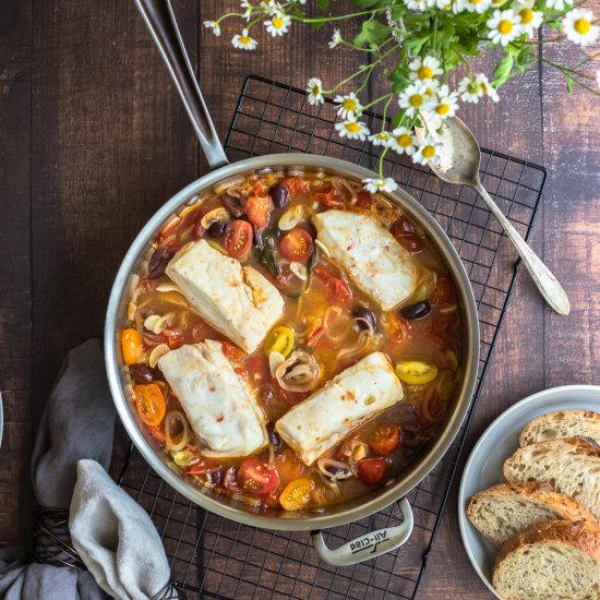 Tomato and Garlic Poached Fish