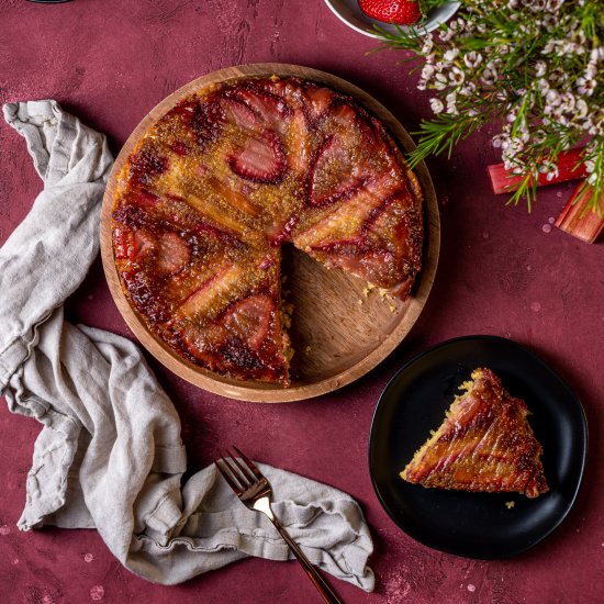 Strawberry Rhubarb Polenta Cake