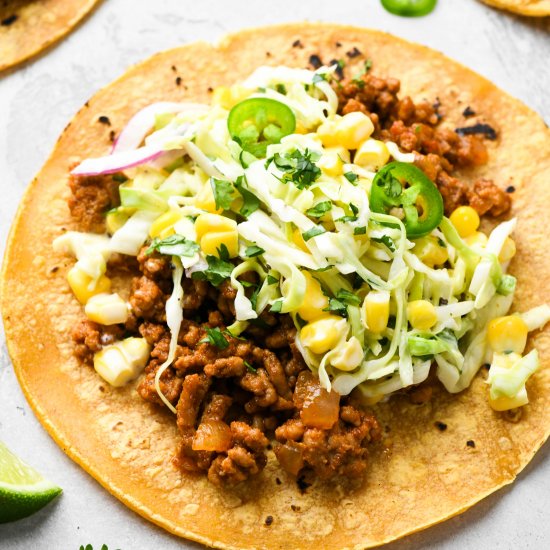 Ground Pork Tacos with Creamy Slaw