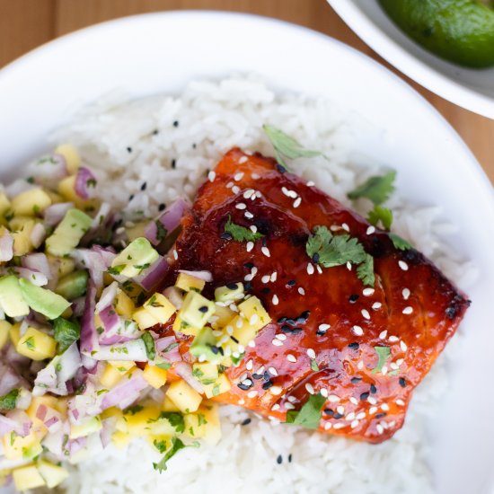 BBQ Salmon Bowls with Mango Salsa