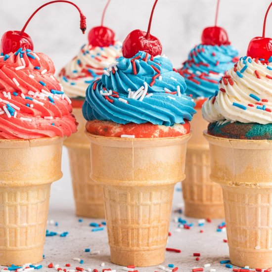 Patriotic Ice Cream Cone Cupcakes