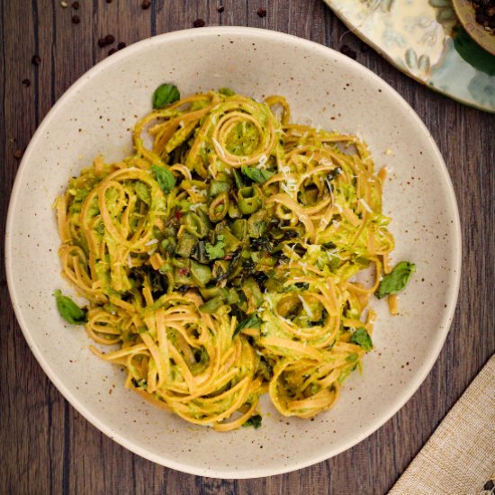 Asparagus Pesto Pasta with Peas