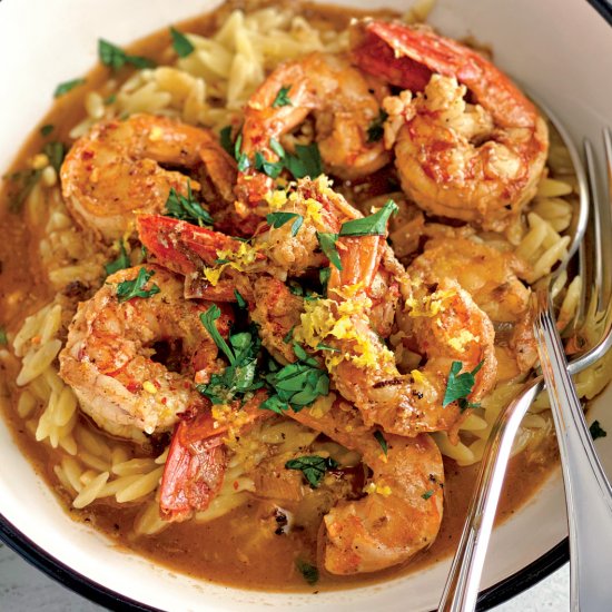 Shrimp Orzo In Lemon Garlic Sauce