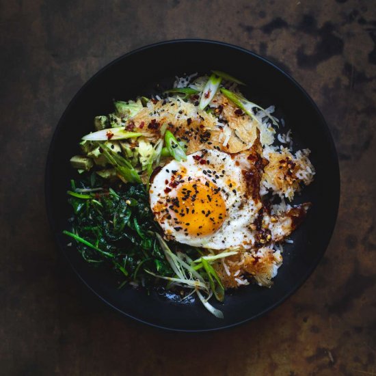 Crispy Rice Bowl with Fried Eggs