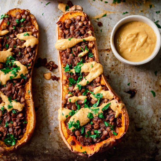 Lentil Stuffed Butternut Squash