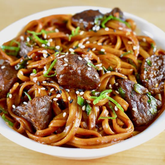 Elk Steak Gochujang Noodles