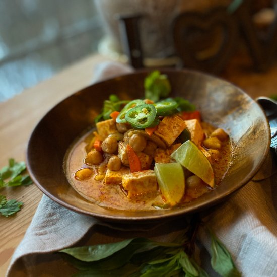 Chickpea Tofu (Red Curry Sauce)