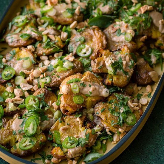 Crispy Smashed Potatoes with Tahini