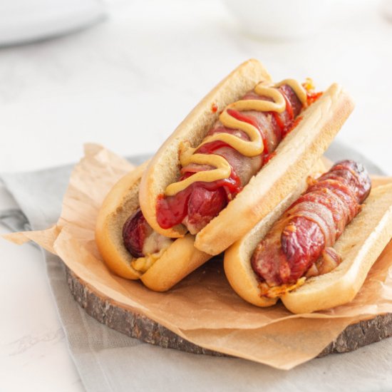 Air Fryer Bacon Wrapped Hot Dogs