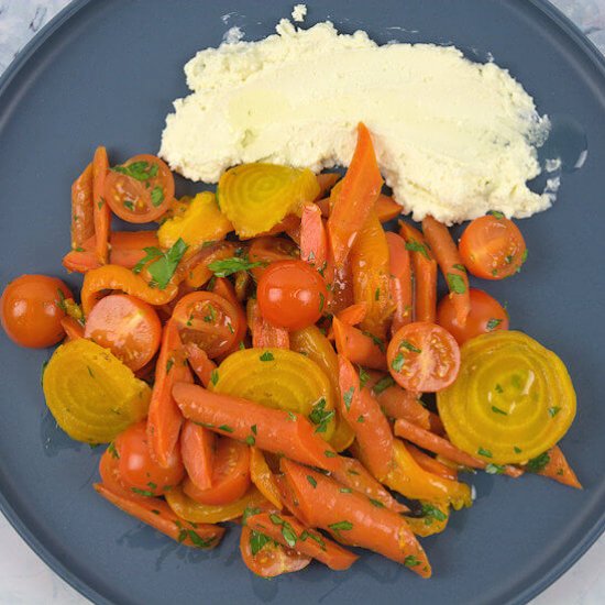 Roasted Vegetable Salad Feta Cream