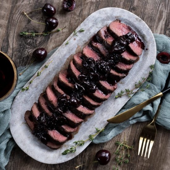 Venison Backstrap with Cherry Sauce