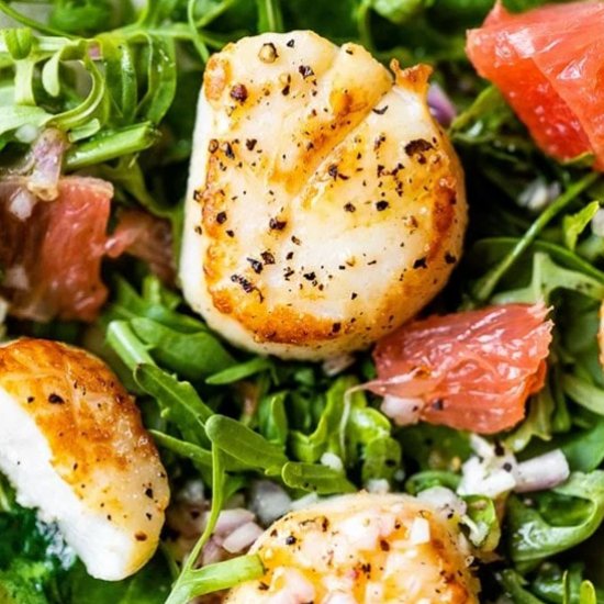 Scallop Salad w Grapefruit, Arugula