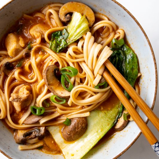 Spicy Chicken Udon Noodle Soup