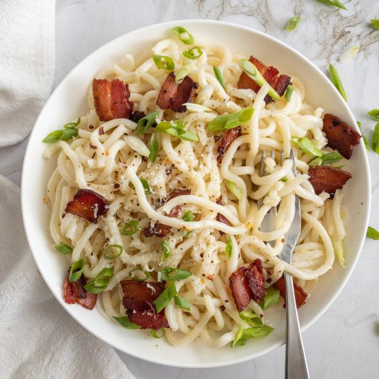 Creamy Udon Carbonara with Miso