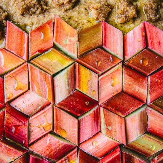 Tessellated Rhubarb Almond Cake