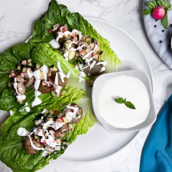 Lamb Lettuce Wraps w. Feta Dressing