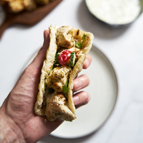 Pita bread with chicken souvlaki