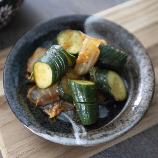 Pickled skinny cucumber and kimchi