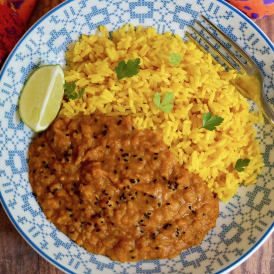 red lentil curry with pilau rice