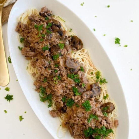 Spaghetti with Beef and Mushrooms