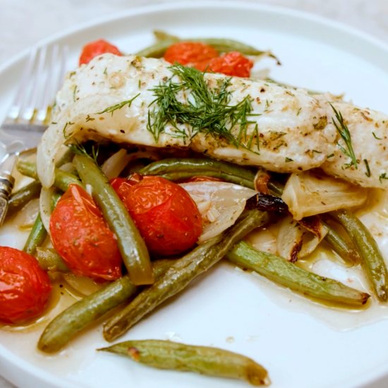 BEST Baked Halibut and Veggies!