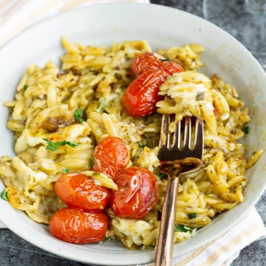 One Pan Baked Caprese Orzo