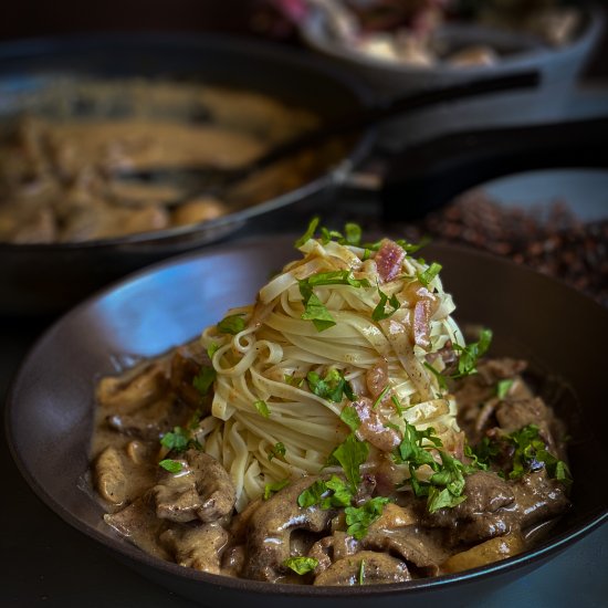 Healthier Creamy Beef Stroganoff