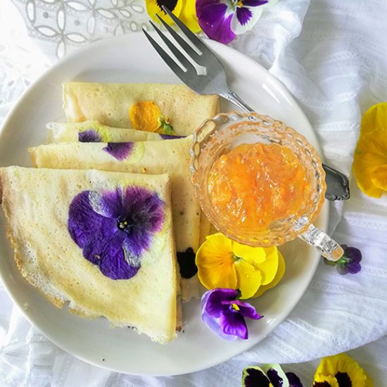 Pansy Flower and Orange Crepes