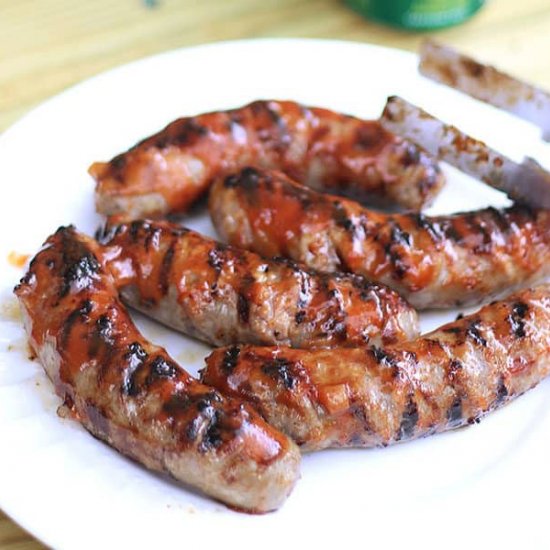 Grilled Brats with 7up BBQ Sauce