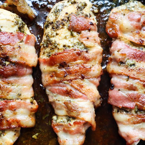 Bacon Wrapped Pesto Chicken