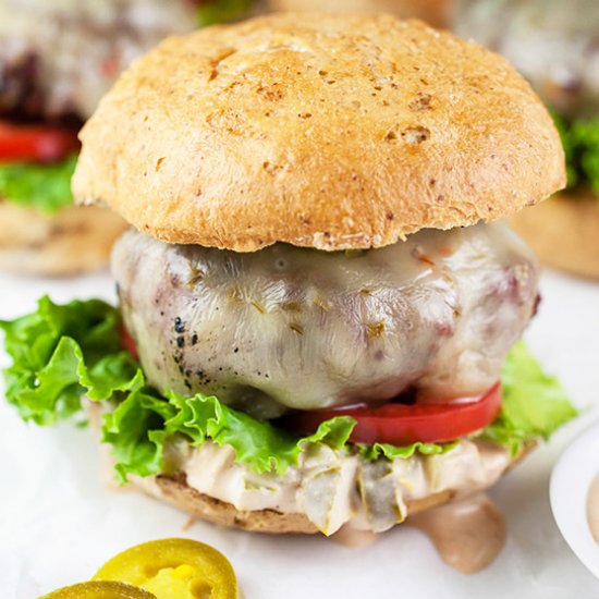 Grilled Burgers with Jalapeno Sauce