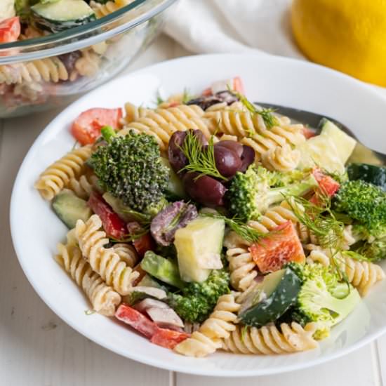 Greek Tahini Pasta Salad