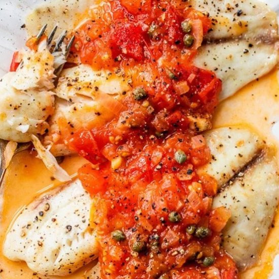 Broiled Fish w Tomato Caper Sauce