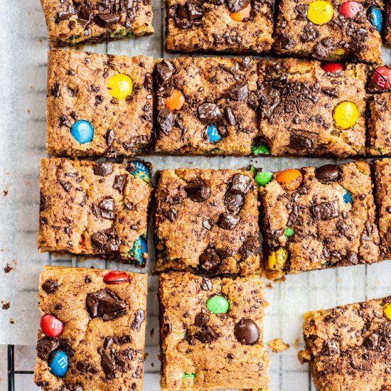 Brown Butter M&M Cookie Bars