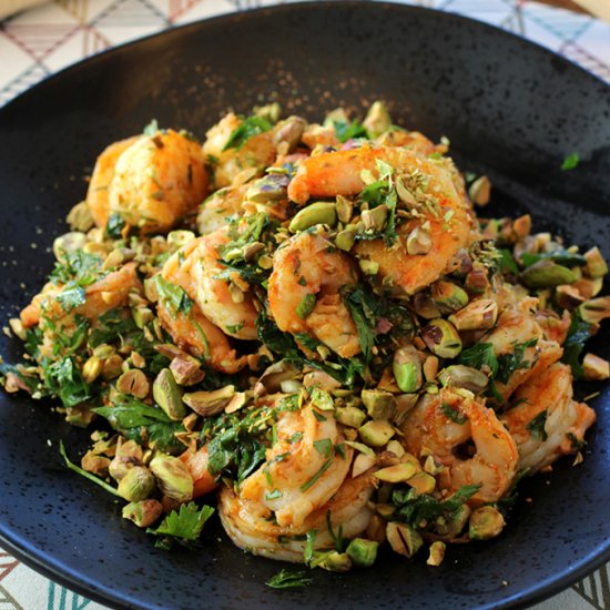 Shrimp with cumin and pistachios