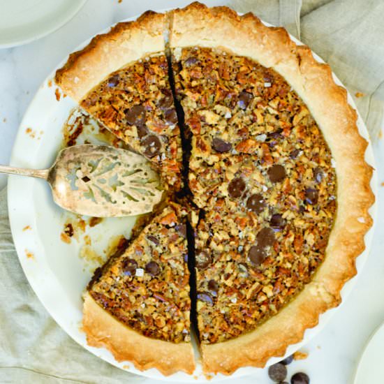 Chocolate Pecan Bourbon Pie