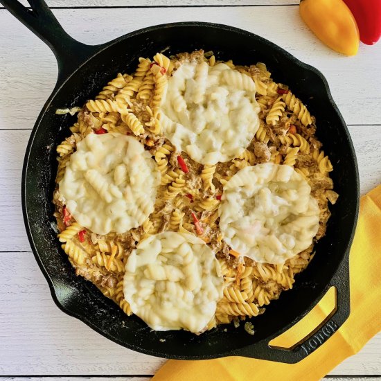 Philly Cheesesteak Pasta Skillet