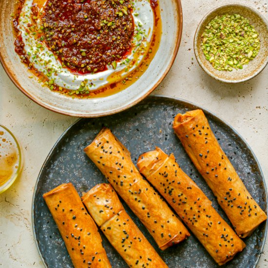 Beef Cigars with Tahini Yoghurt